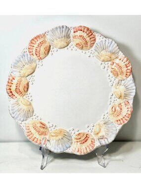 Hand Painted Raised Seashell Dinner Plates Portugal Set 2